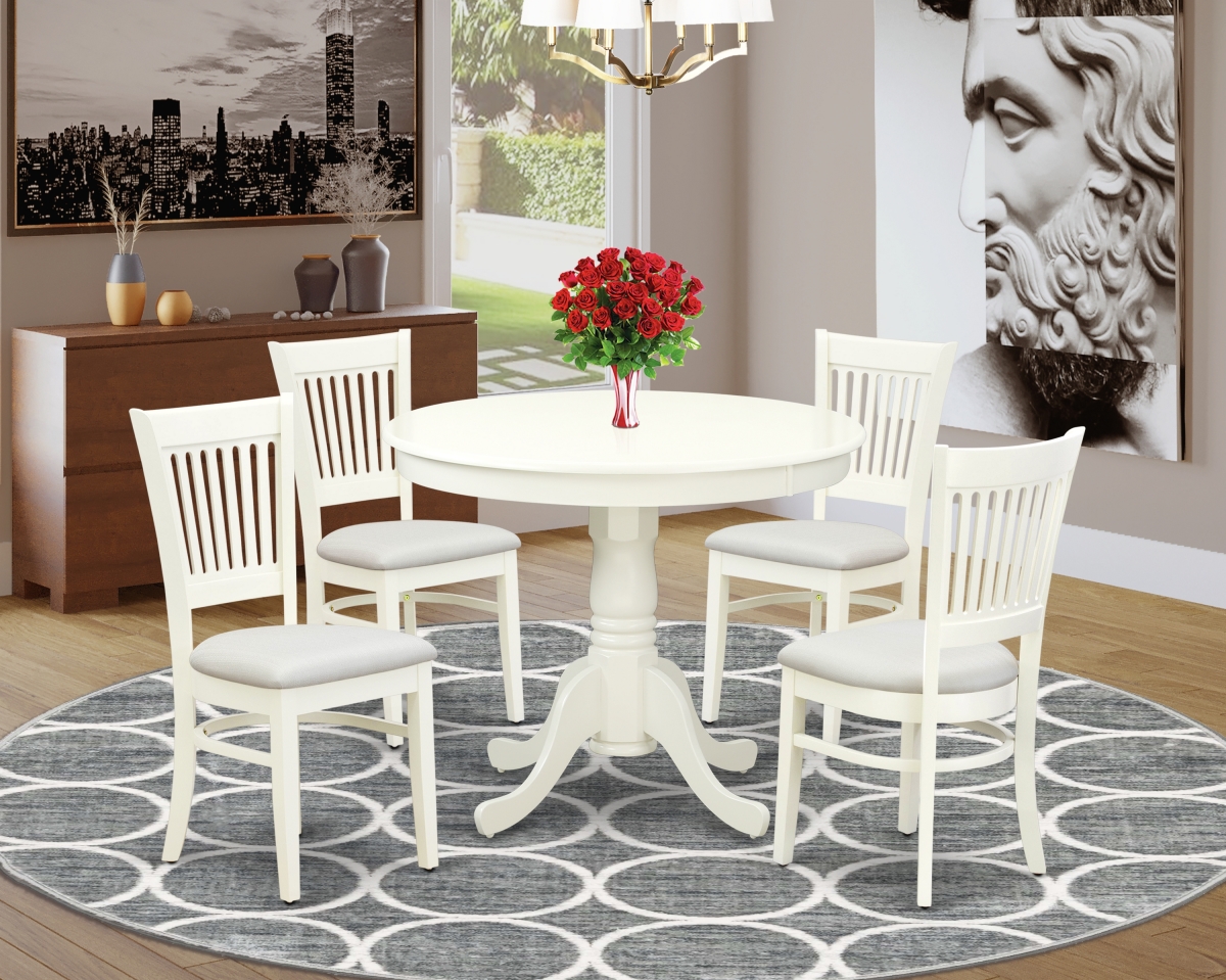 5 Piece Antique Dining Table Set - Linen White