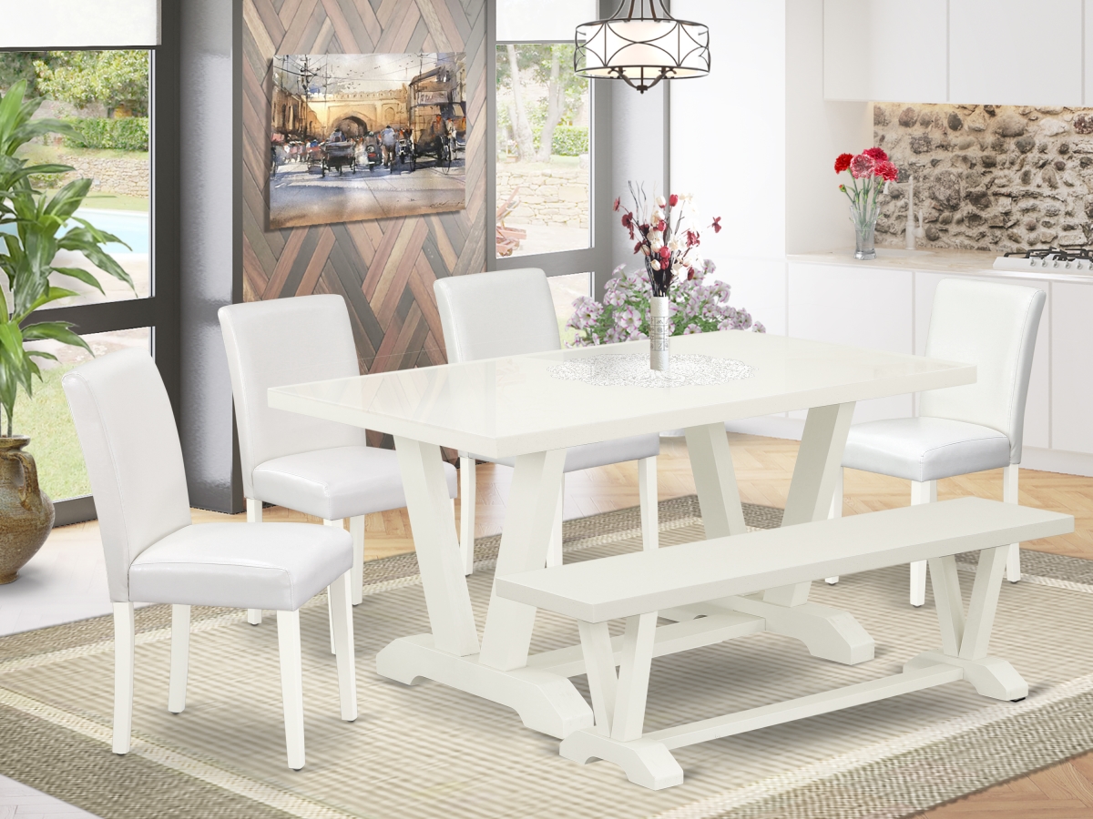 6 Piece V-Style Beautiful Dinette Set - Linen White