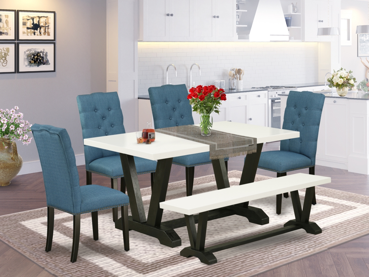 6 Piece V-Style Fashionable Dining Set - Wire Brushed Black
