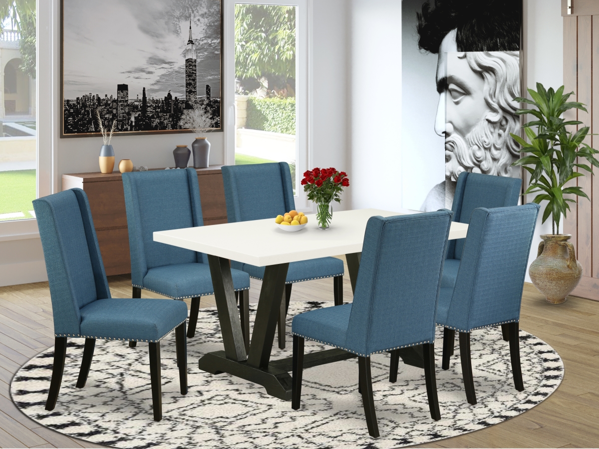 7 Piece V-Style Dining Room Set - Wire Brushed Black