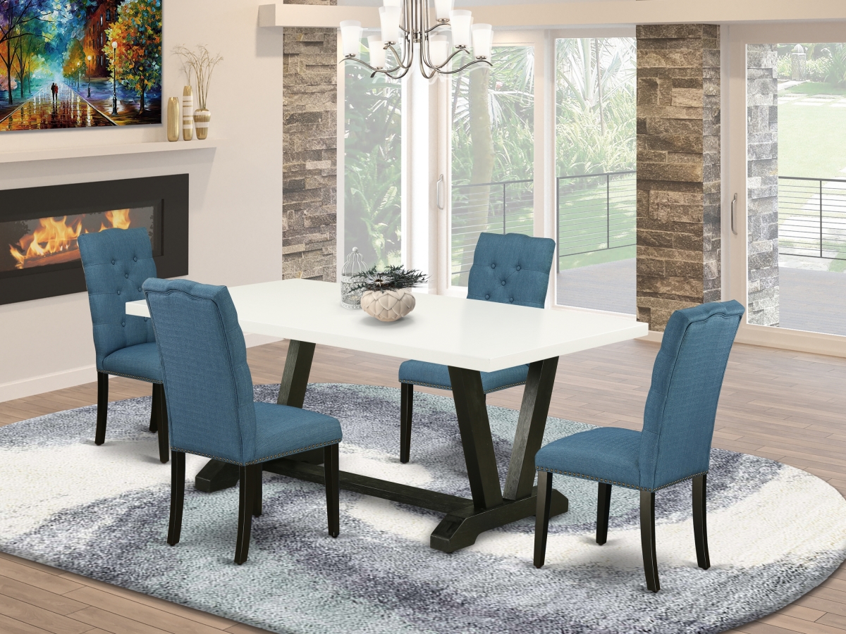 V627EL121-5 5 Piece V-Style Dining Room Set - Wire Brushed Black -  East West Furniture