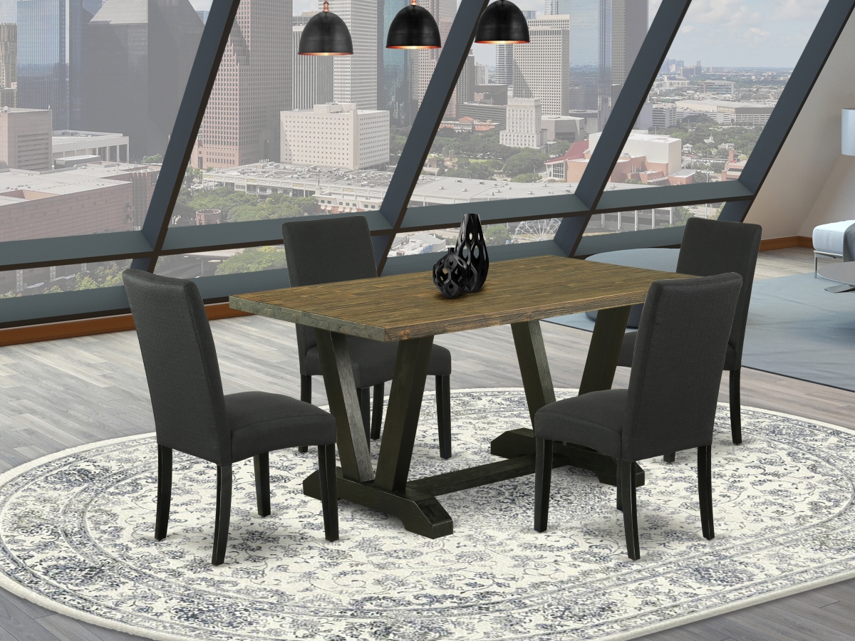 5 Piece V-Style Dinette Room Set - Distressed Jacobean & Black