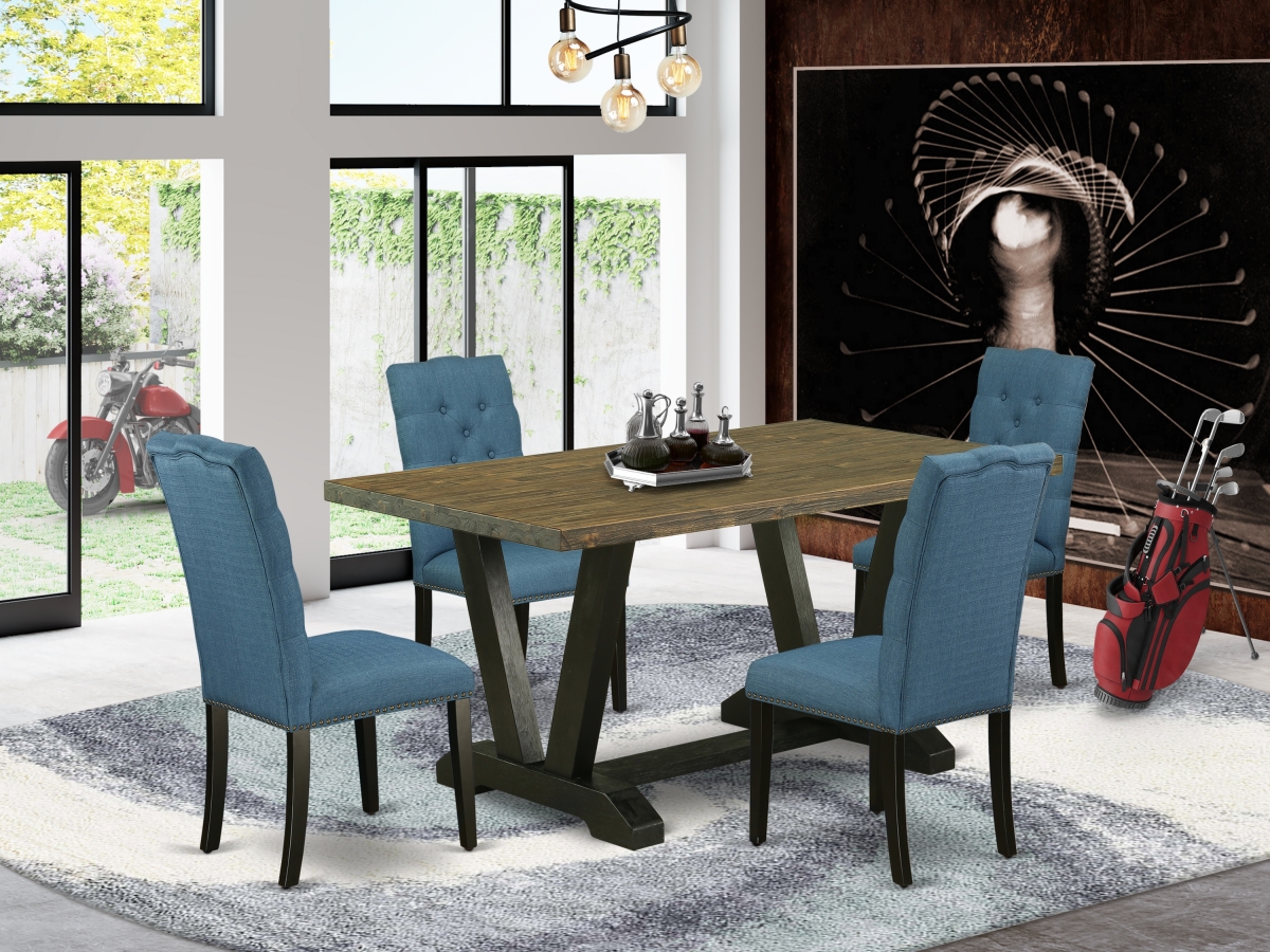 5 Piece V-Style Dining Room Set - Wire Brushed Black