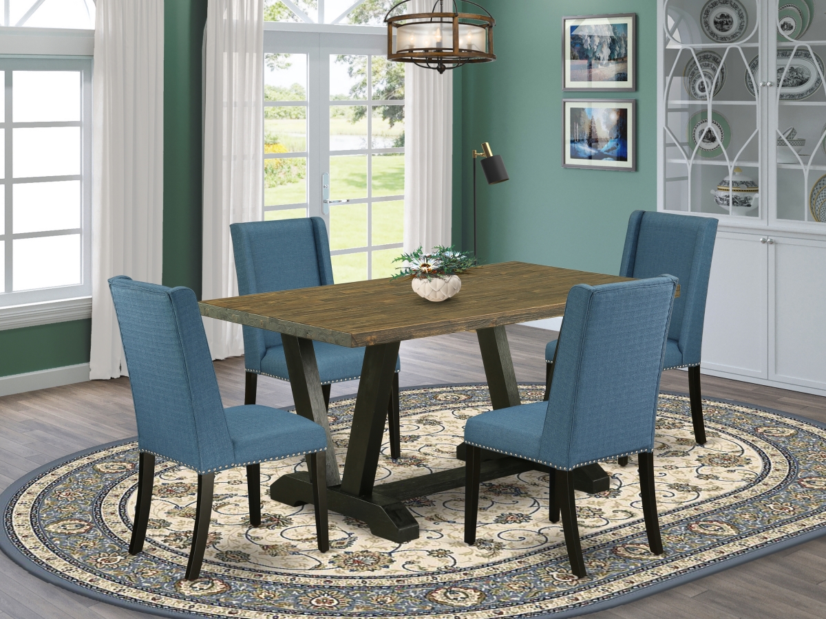 5 Piece V-Style Amazing Dining Set - Mineral Blue, Distressed Jacobean & Wire Brushed Black