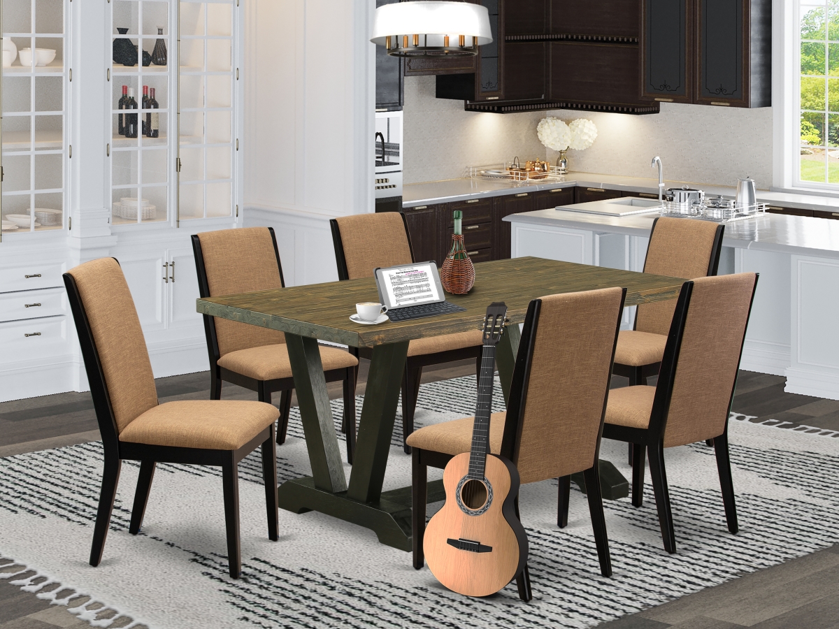 7 Piece V-Style Dining Room Set - Wire Brushed Black