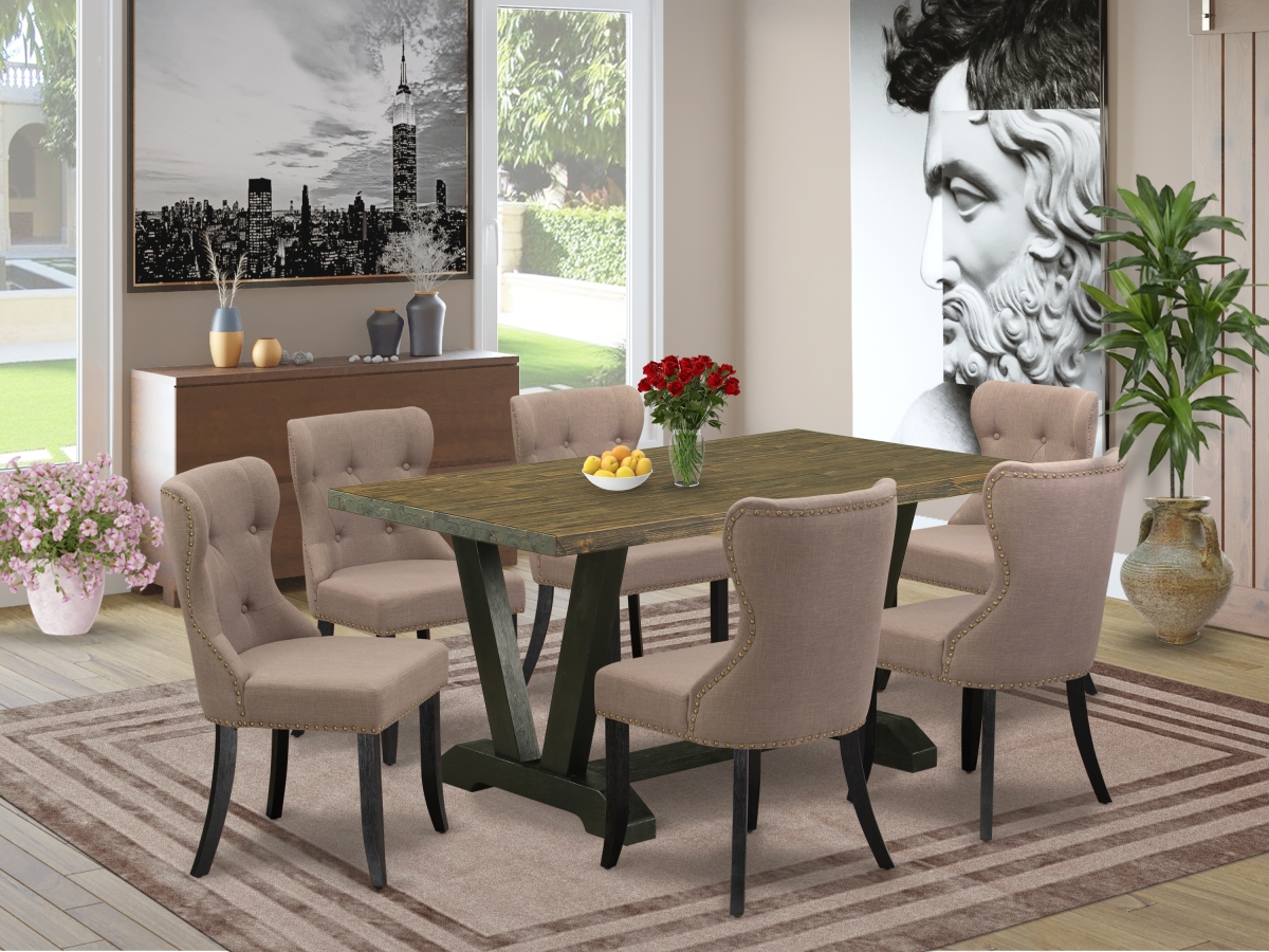7 Piece V-Style Dining Set - Wire Brushed Black
