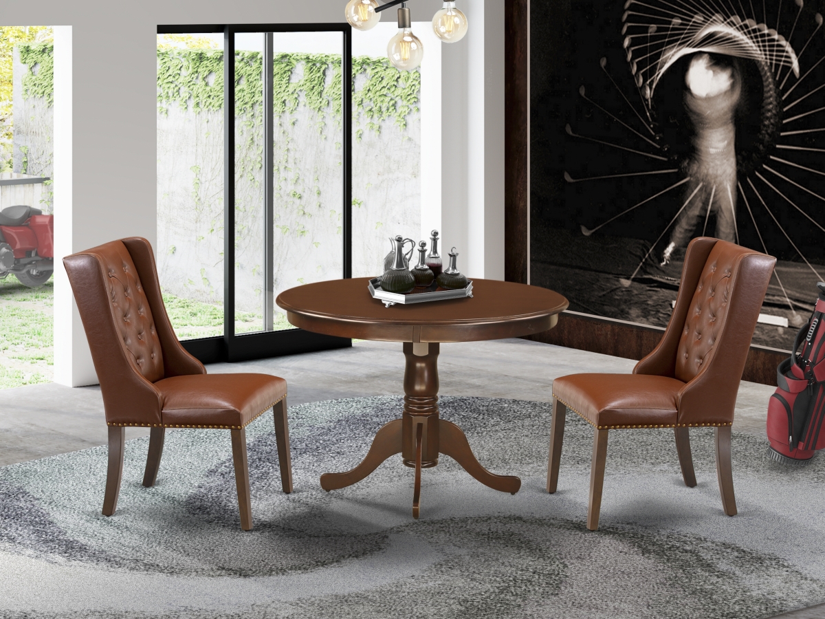 3 Piece Hartland Kitchen Table Set - Mahogany & Brown