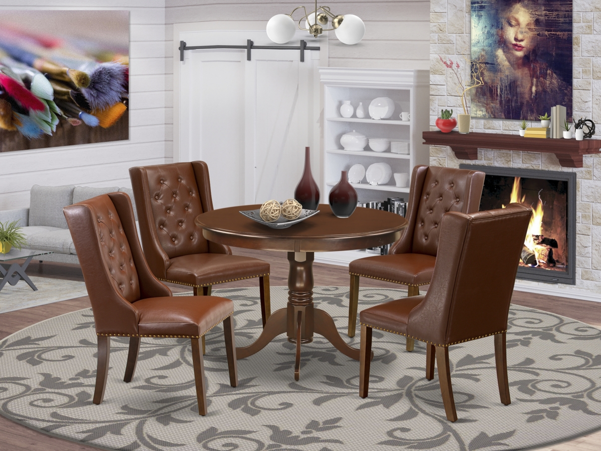 5 Piece Hartland Dinette Room Set - Mahogany & Brown