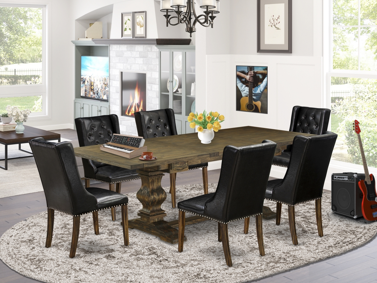 LAFO7-77-49 7 Piece Lassale Kitchen Dining Set - Distressed Jacobean & Black
