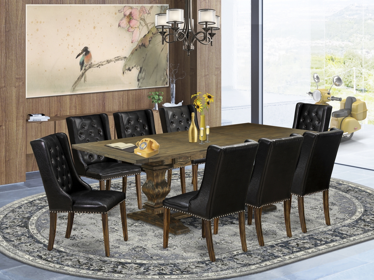 9 Piece Lassale Dinette Set - Distressed Jacobean & Black