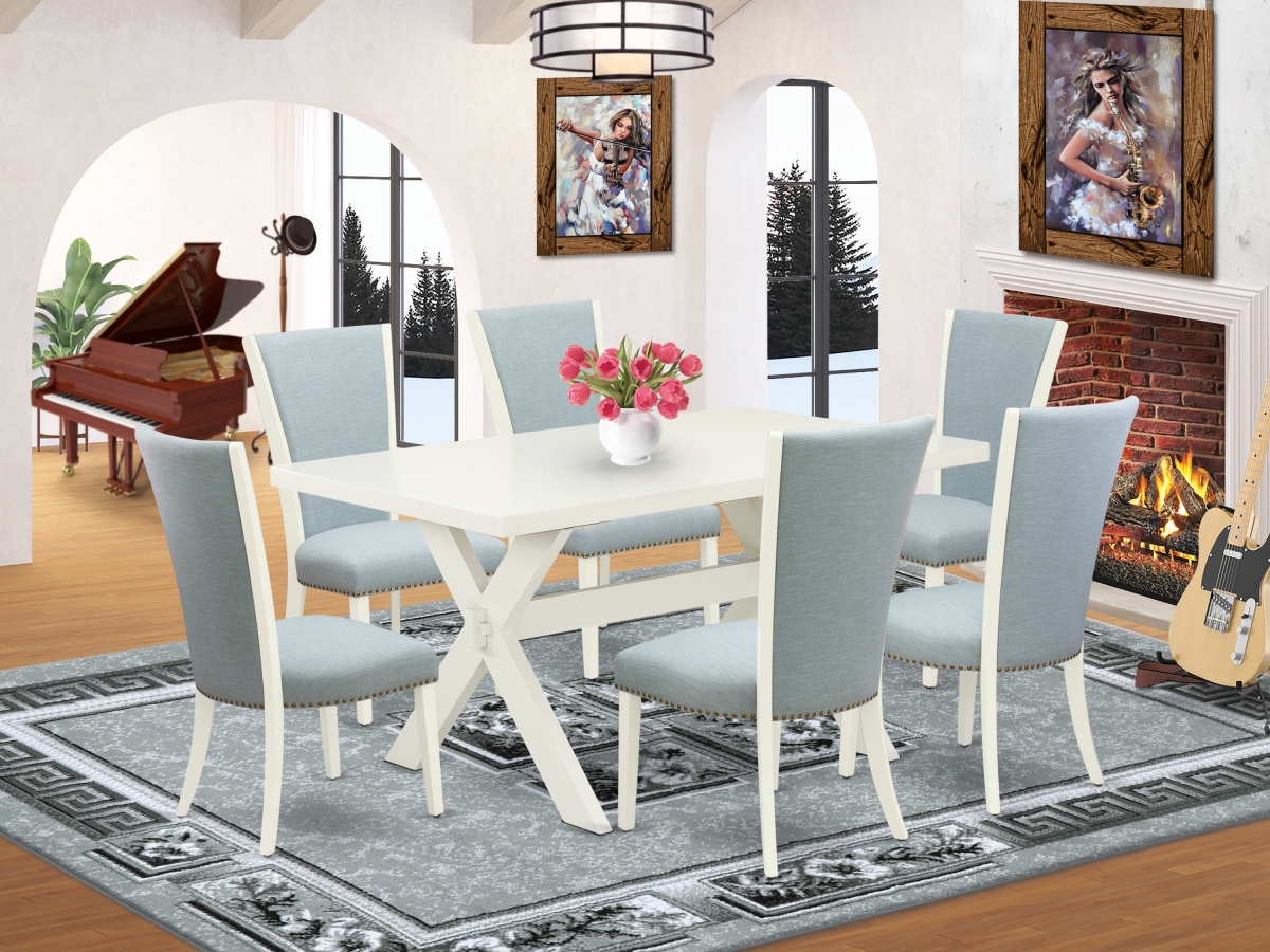 7 Piece X-Style Mid Century Dining Set - Linen White