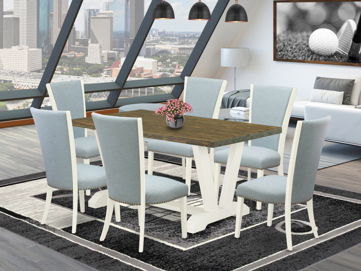 7 Piece V-Style Dining Room Set - Linen White