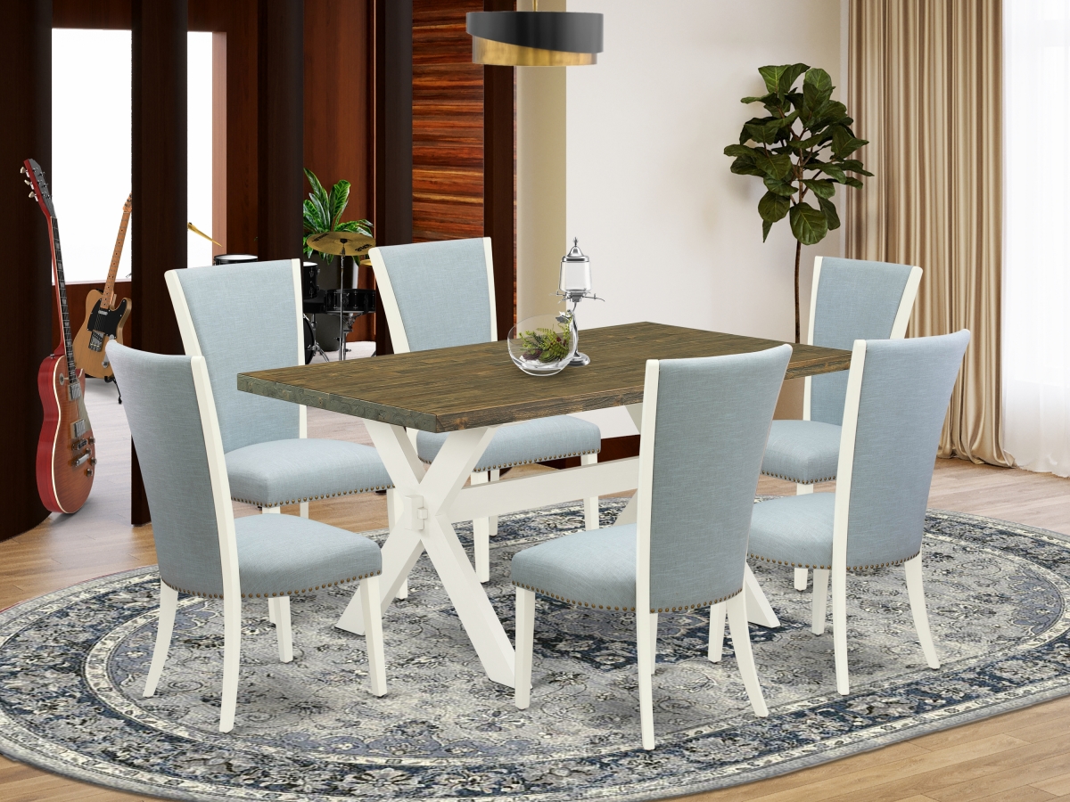 7 Piece X-Style Dining Room Table Set - Linen White