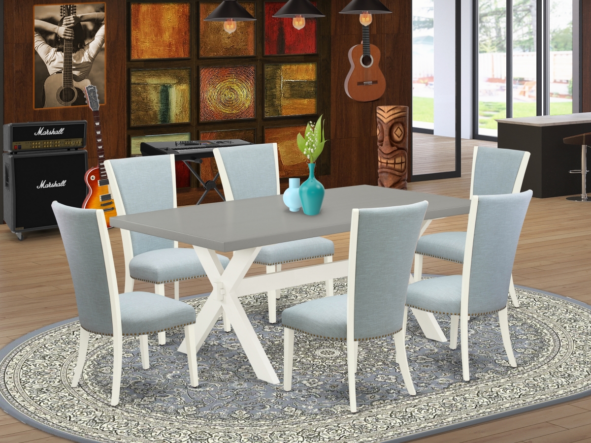 7 Piece X-Style Dining Table Set - Linen White