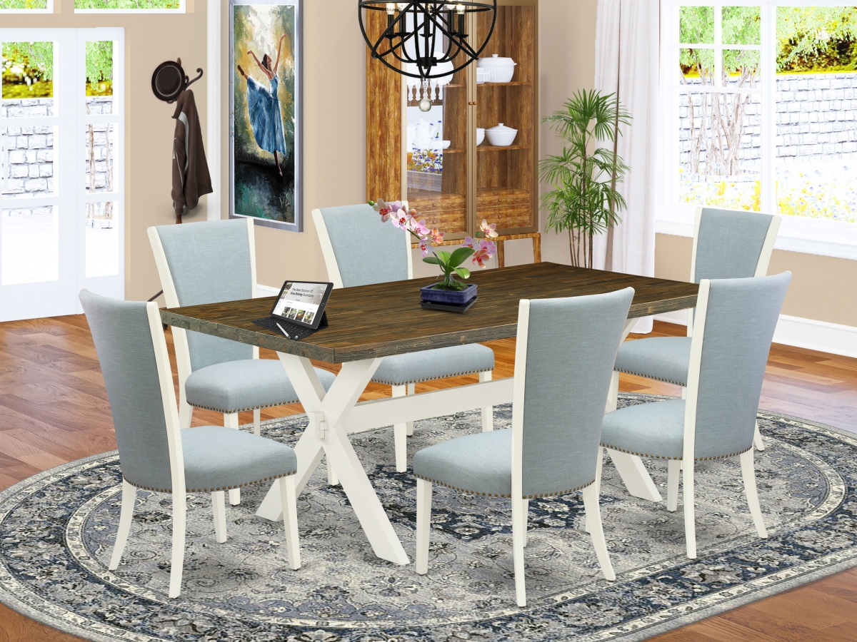 7 Piece X-Style Dining Room Set - Linen White
