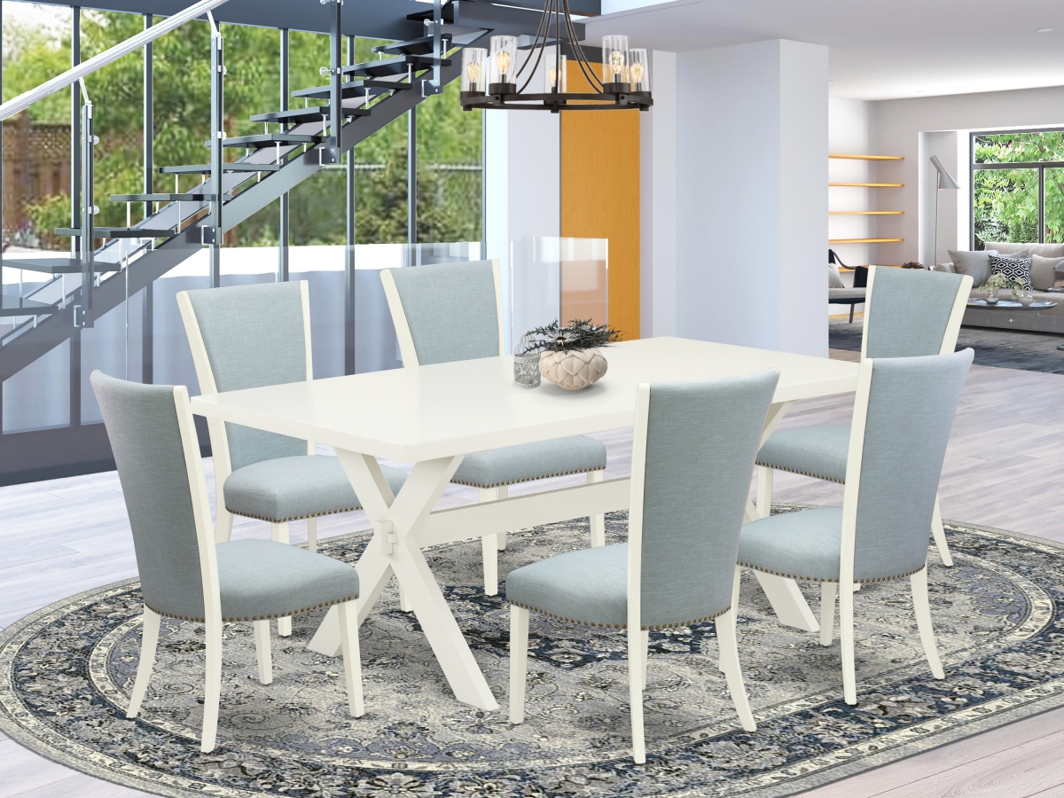 7 Piece X-Style Dining Table Set - Linen White