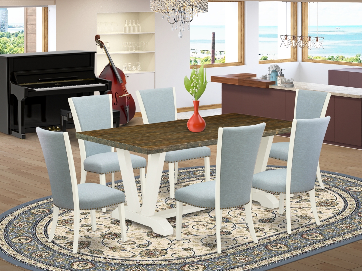 7 Piece V-Style Dining Set - Linen White