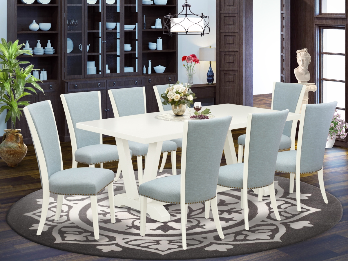 9 Piece V-Style Kitchen Table Set - Linen White