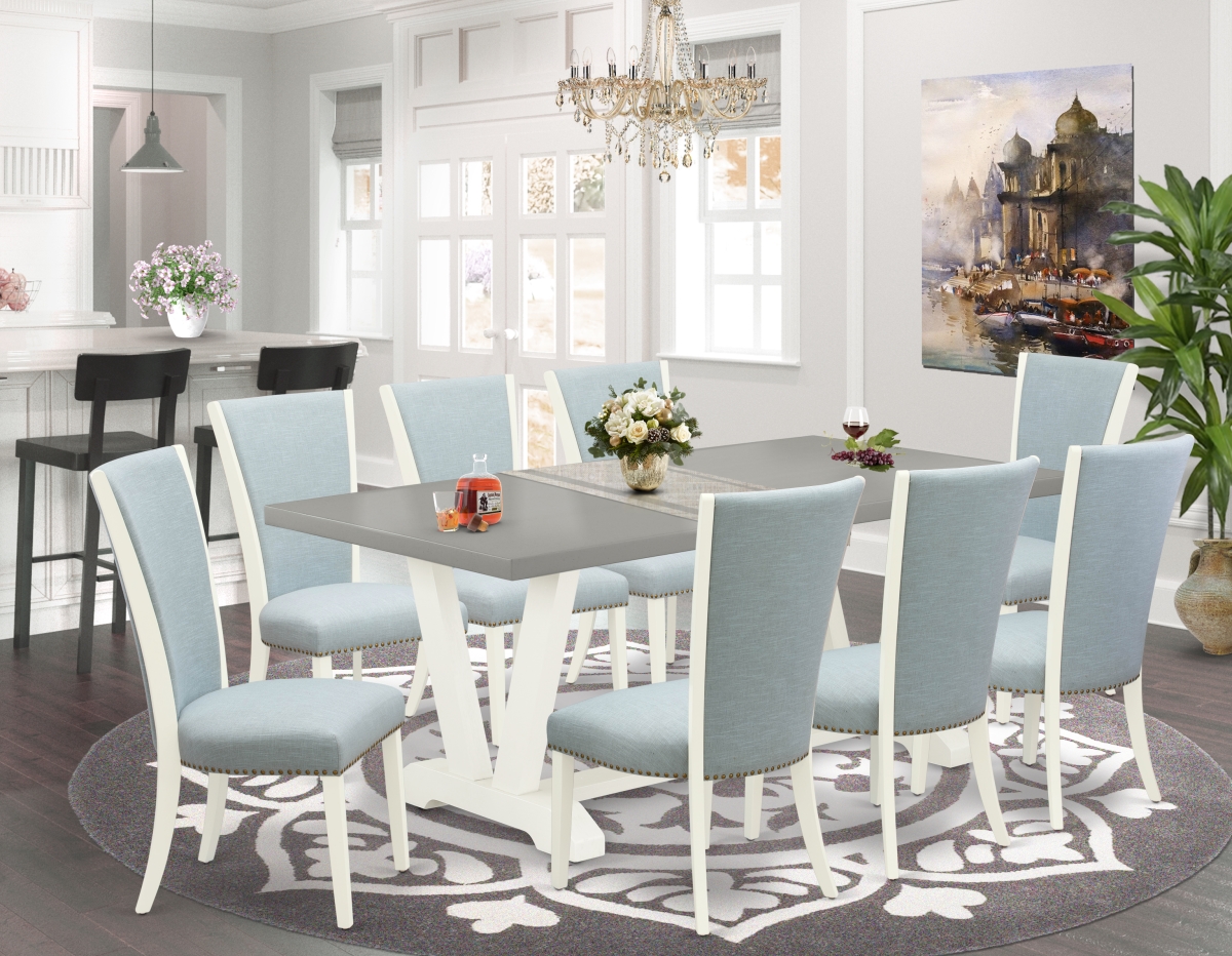 9 Piece V-Style Kitchen Table Set - Linen White