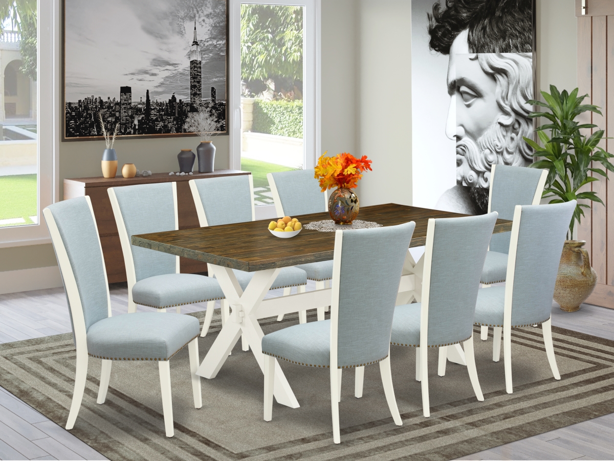 9 Piece X-Style Mid Century Dining Set - Linen White