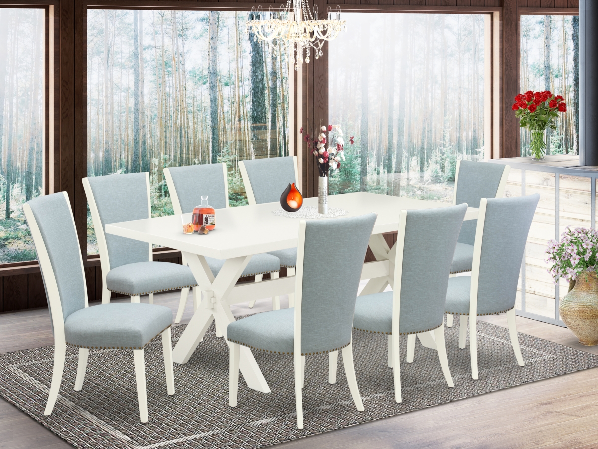 9 Piece X-Style Mid Century Dining Set - Linen White