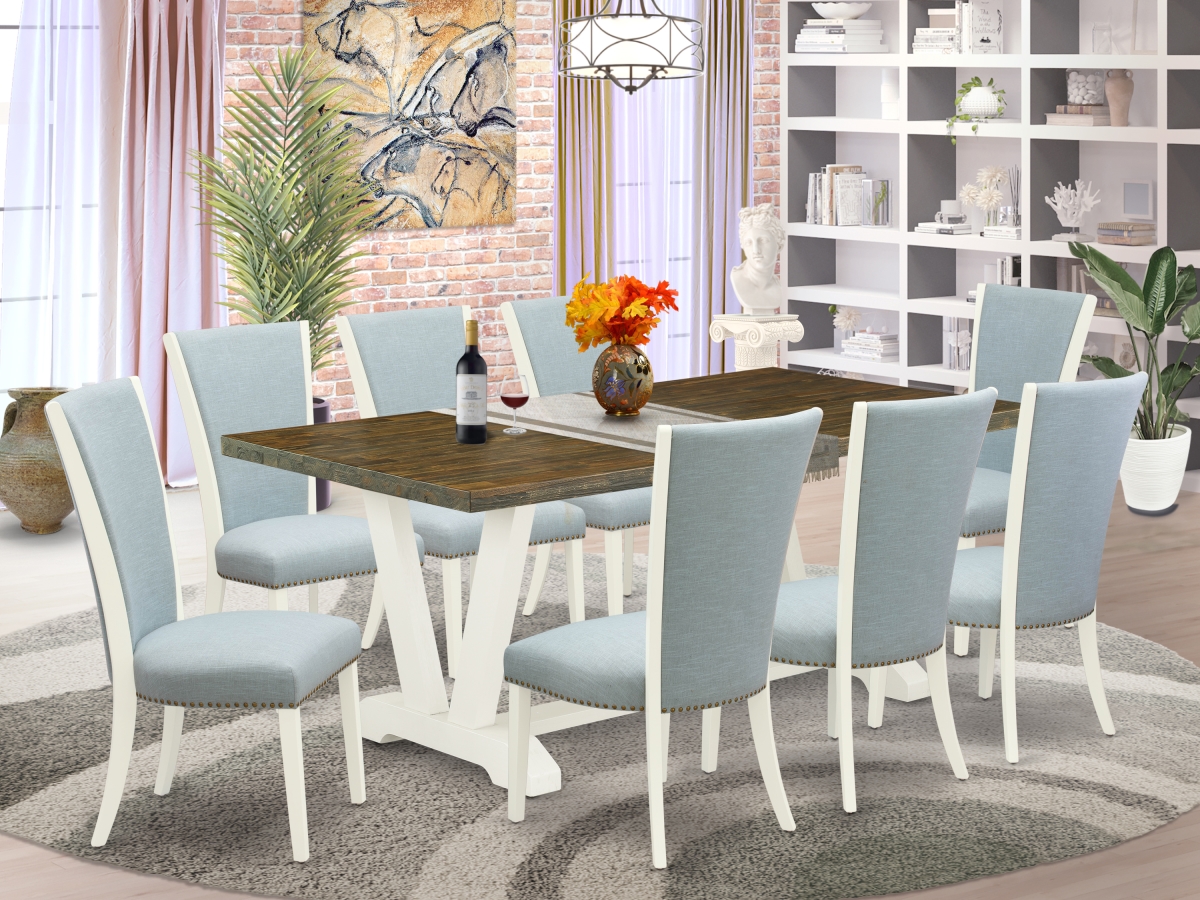 9 Piece V-Style Dining Table Set - Linen White