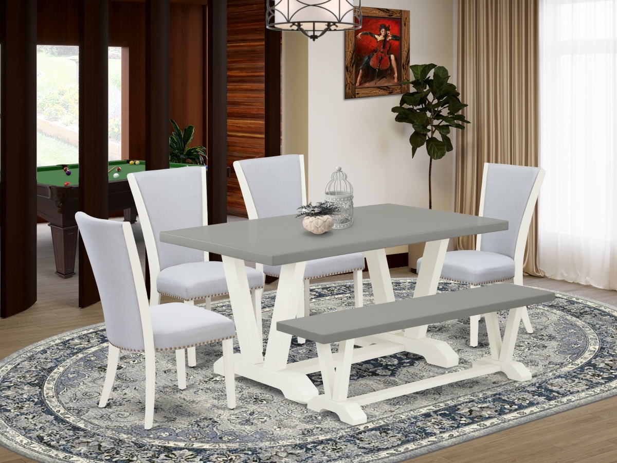 6 Piece V-Style Mid Century Dining Set - Linen White