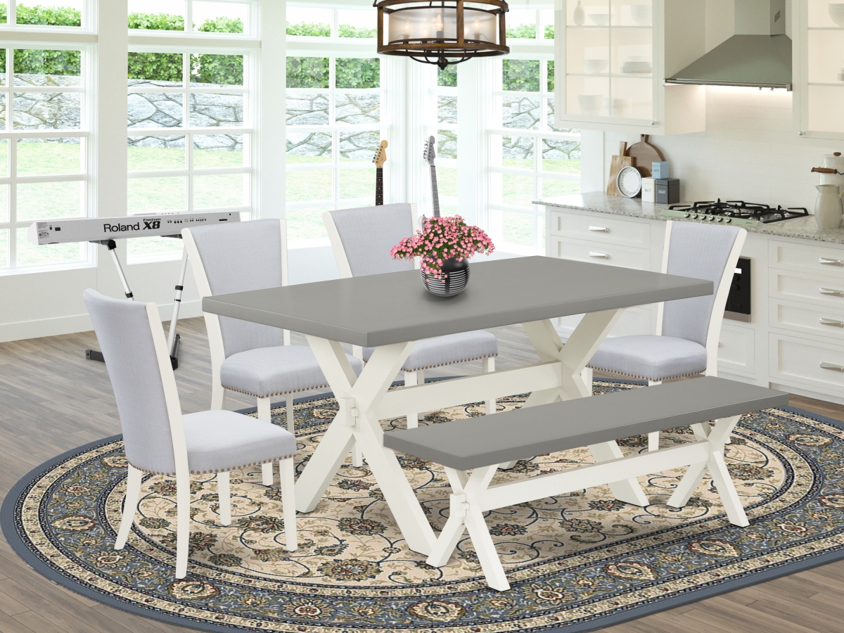 6 Piece X-Style Dining Table Set - Linen White
