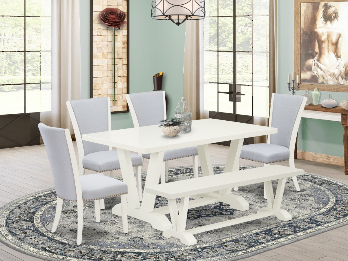 6 Piece V-Style Dining Table Set - Linen White