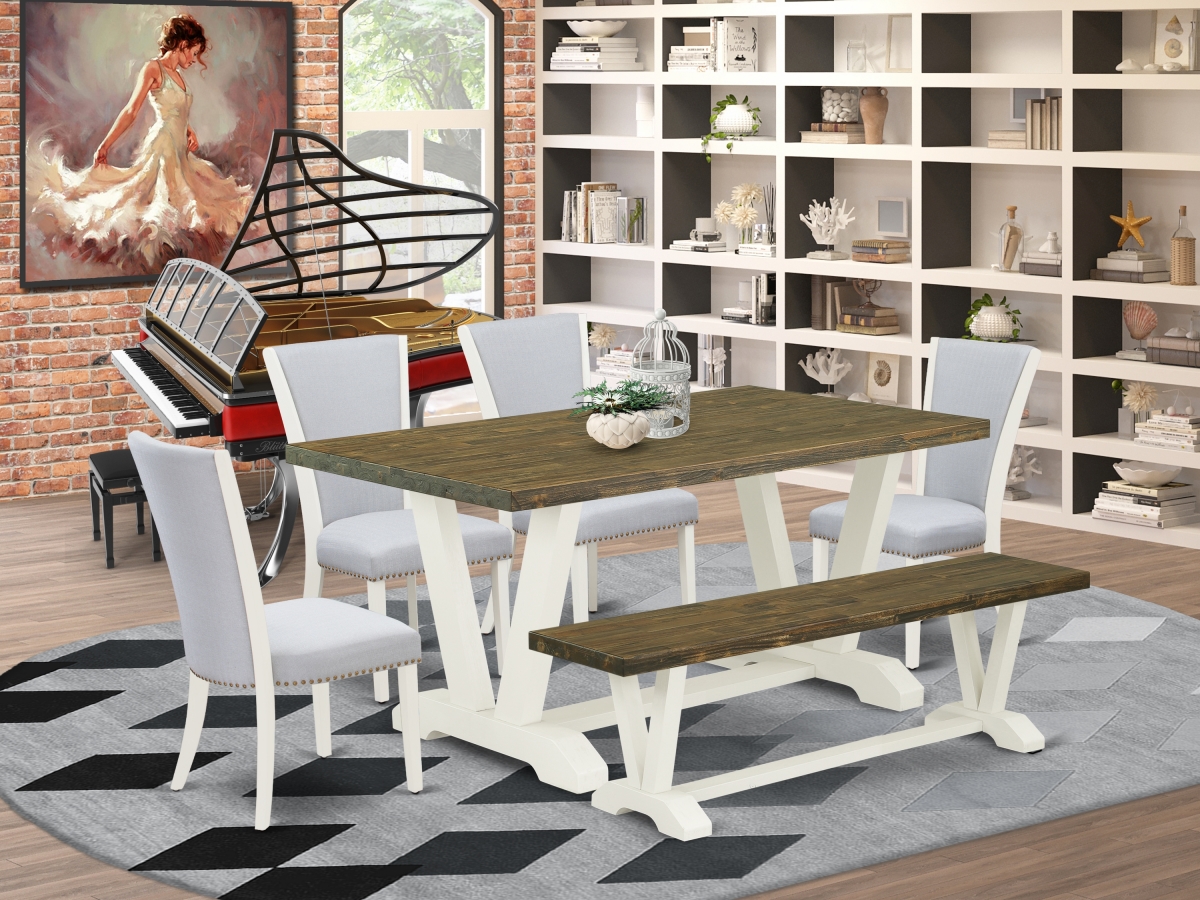 6 Piece V-Style Mid Century Dining Set - Linen White