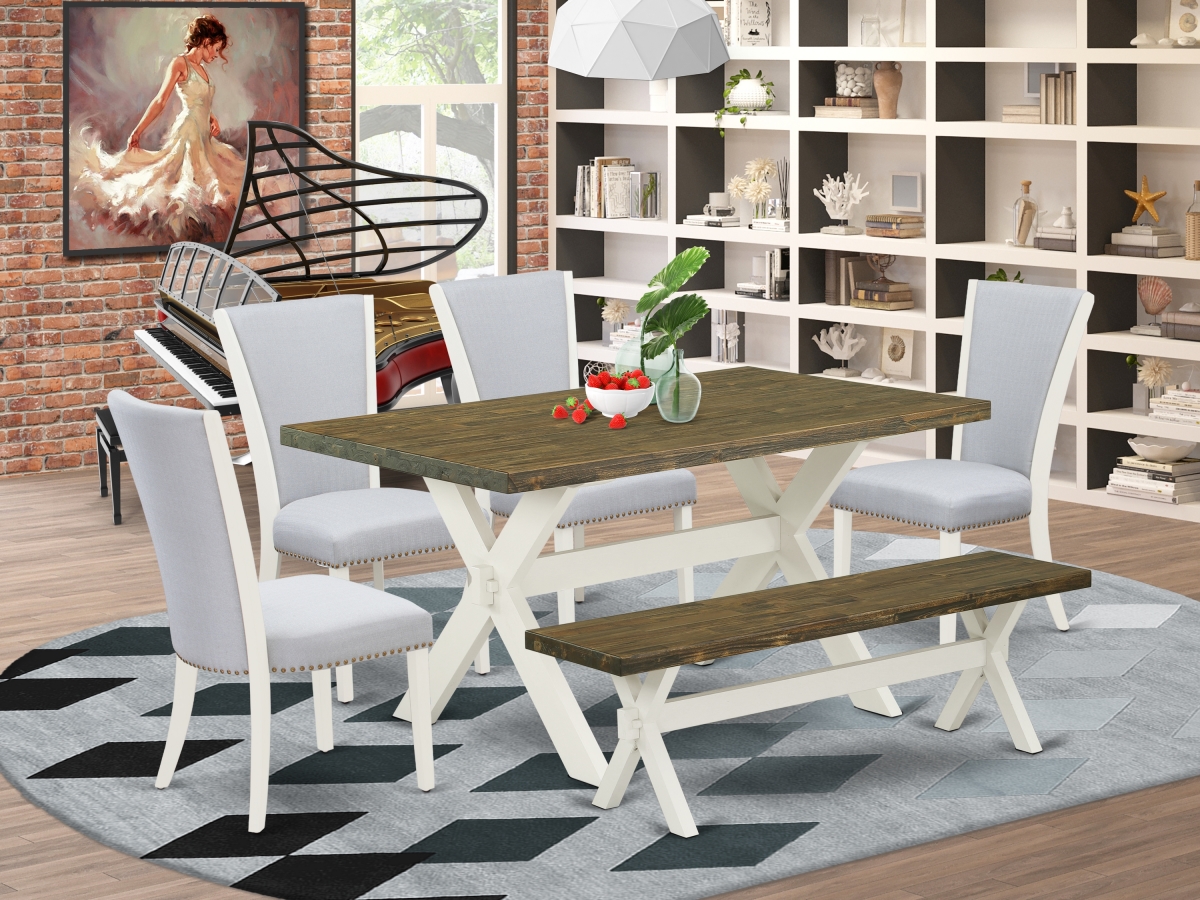 X076VE005-6 6 Piece X-Style Dining Room Table Set - Linen White -  East West Furniture