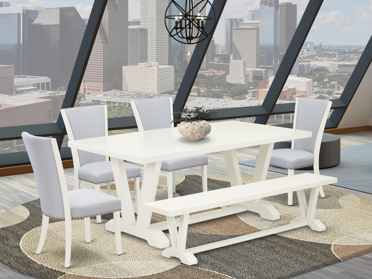 V027VE005-6 6 Piece V-Style Dining Room Table Set - Linen White -  East West Furniture