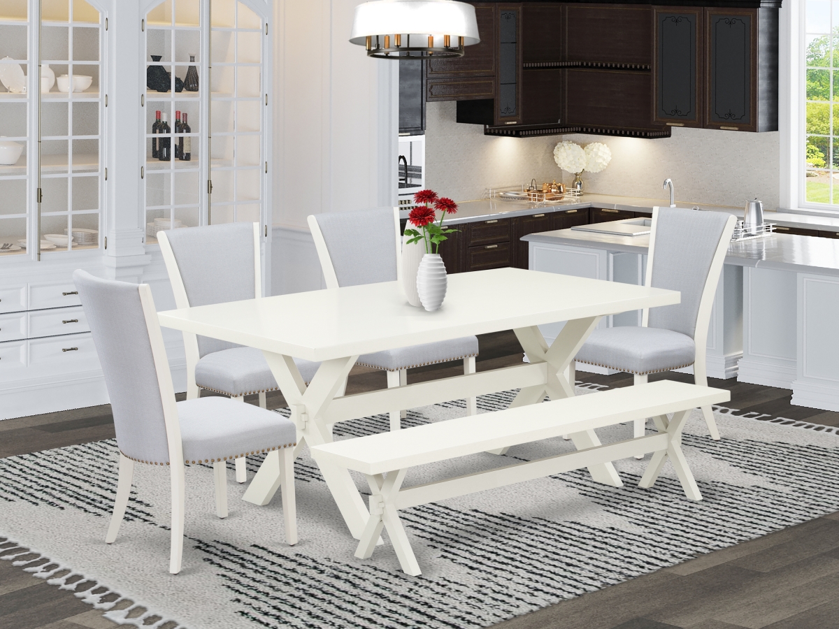 6 Piece X-Style Dining Table Set - Linen White