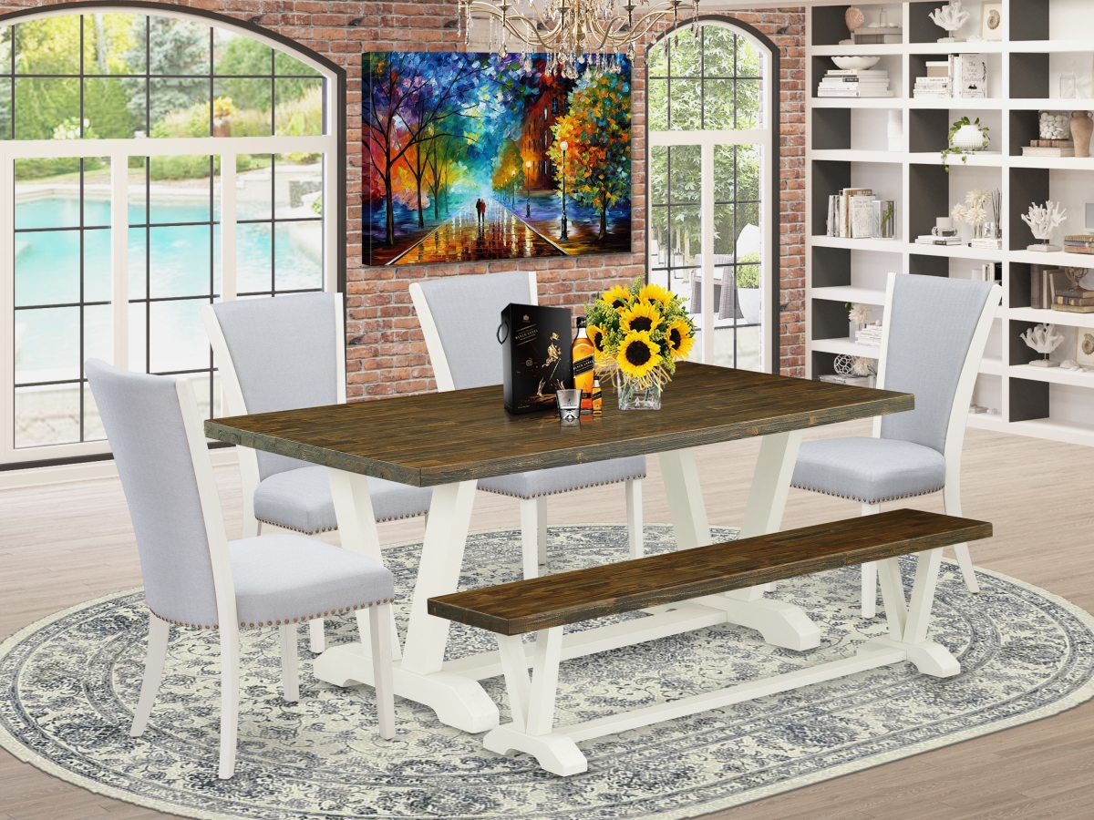 6 Piece V-Style Kitchen Table Set - Linen White