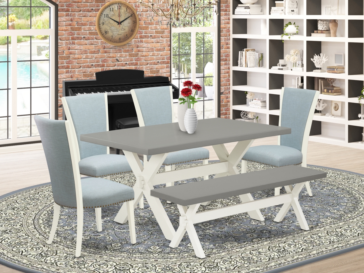 6 Piece X-Style Modern Dining Table Set - Linen White