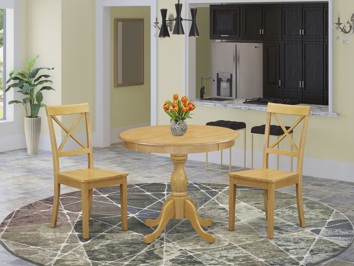 3 Piece Antique Wood Dining Table Set - Oak