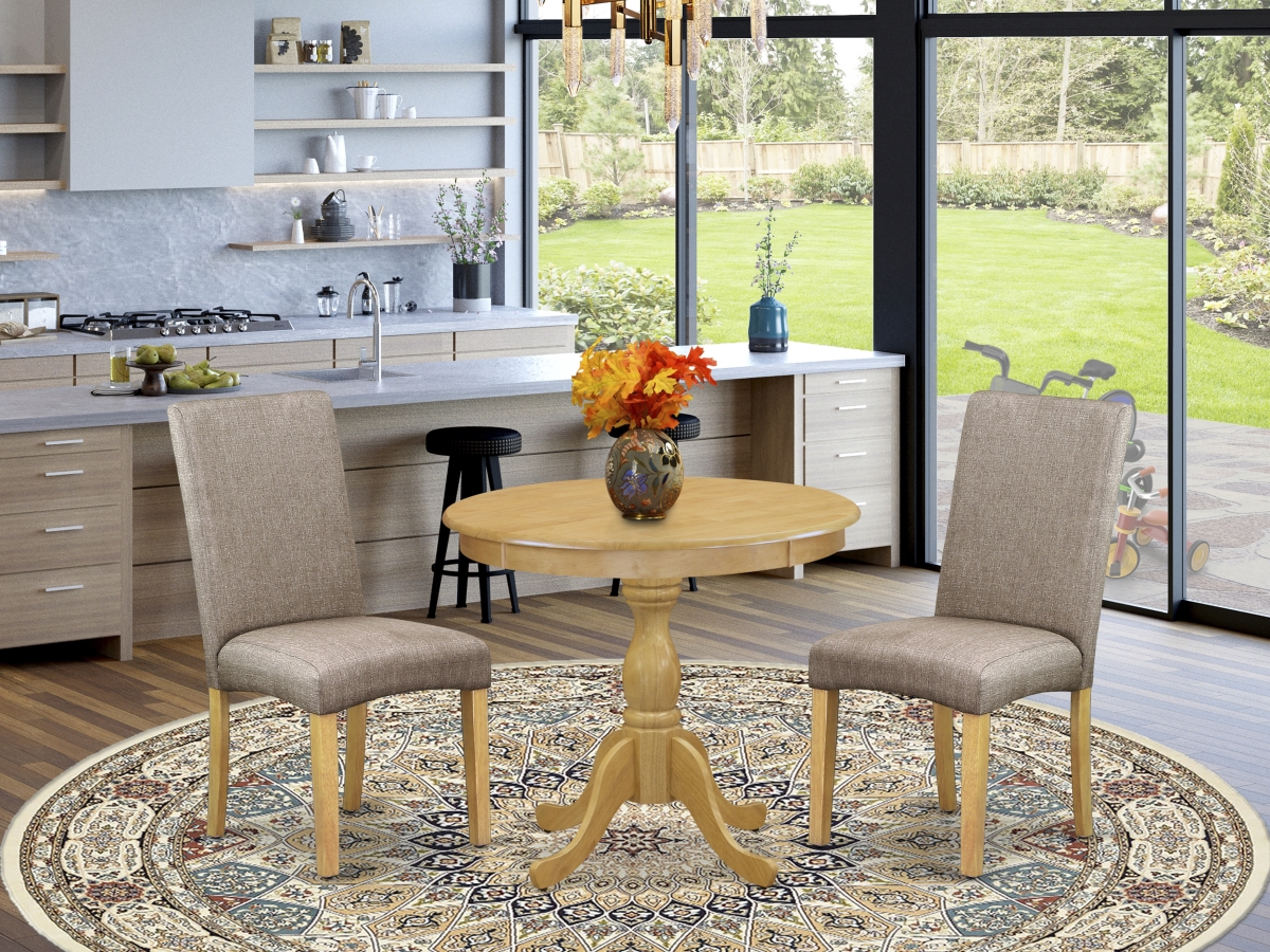 3 Piece Antique Wood Dining Table Set - Oak