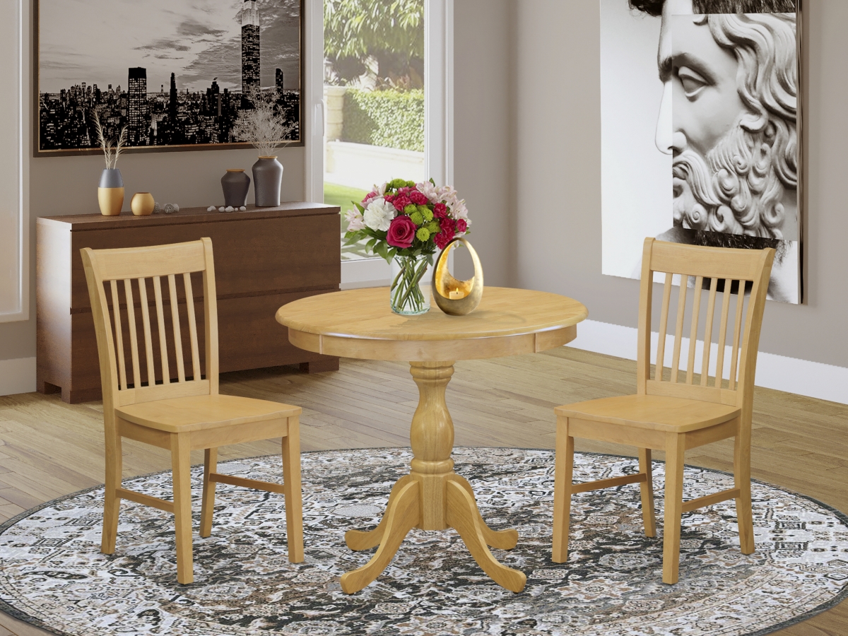 3 Piece Antique Dining Room Table Set - Oak