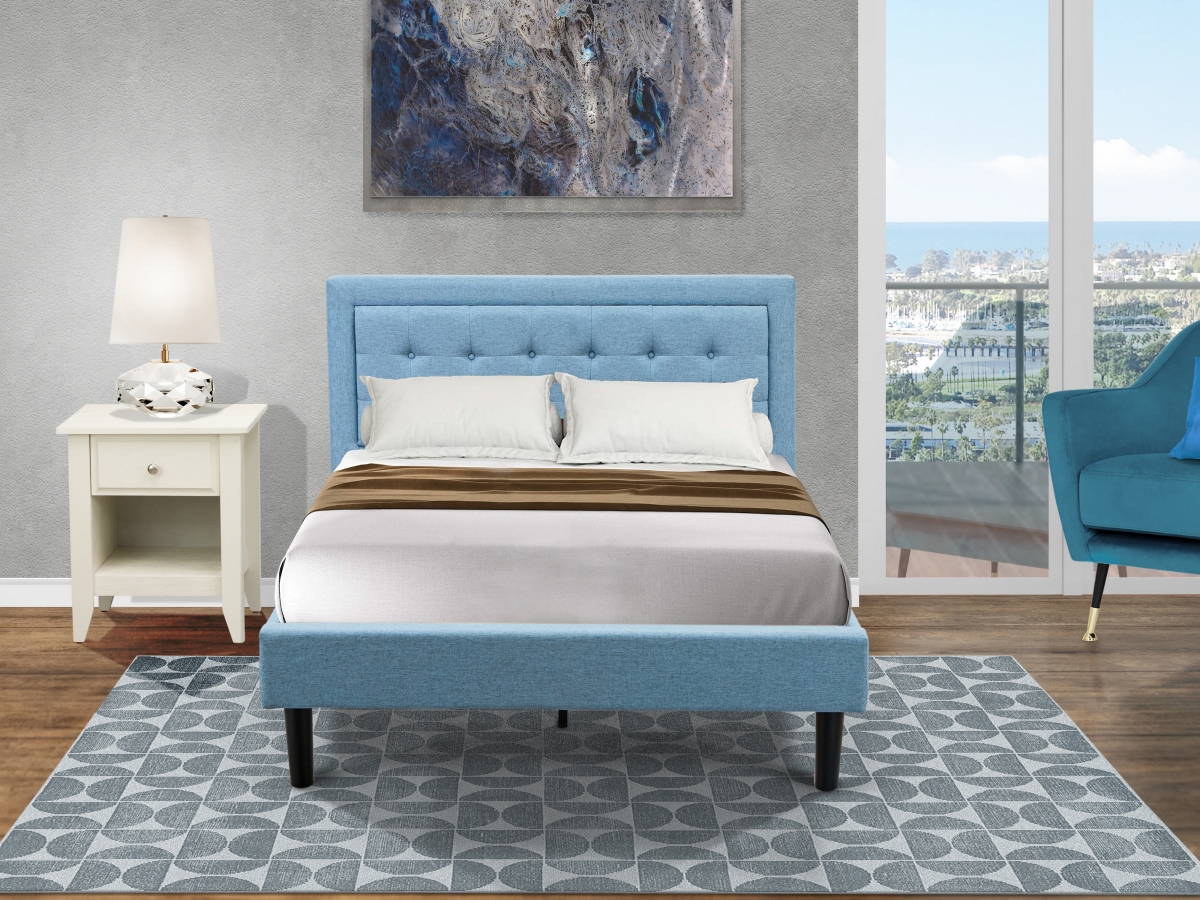 2 Piece Fannin Platform Full Size Bedroom Set - Denim Blue, Black & Wire Brushed Butter Cream