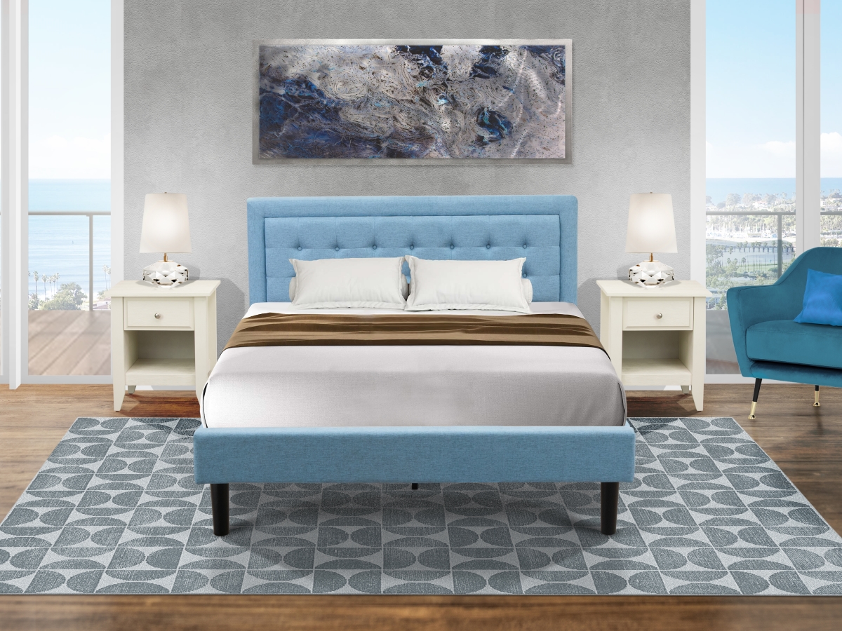 FN11Q-2GA0C 3 Piece Fannin Queen Size Bedroom Set - Denim Blue, Black & Wire Brushed Butter Cream -  East West Furniture