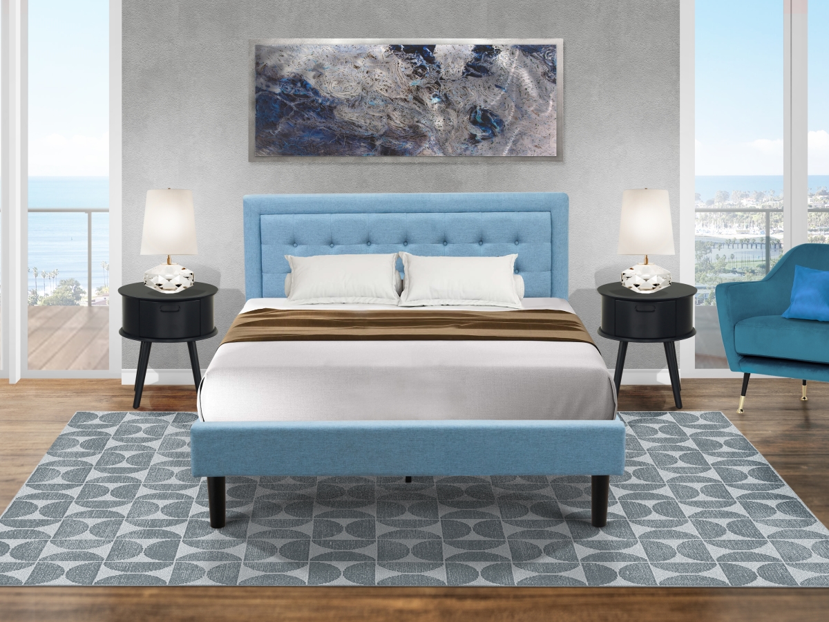 3 Piece Fannin Platform Bedroom Set - Denim Blue, Black & Navy Blue