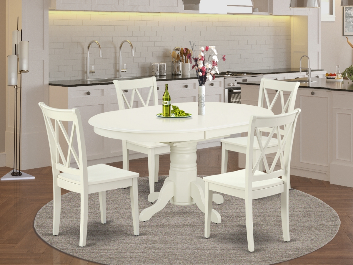 42-60 in. Avon Oval Table with 18 in. Leaf & 4 Double X Back Chairs - Linen White, 5 Piece