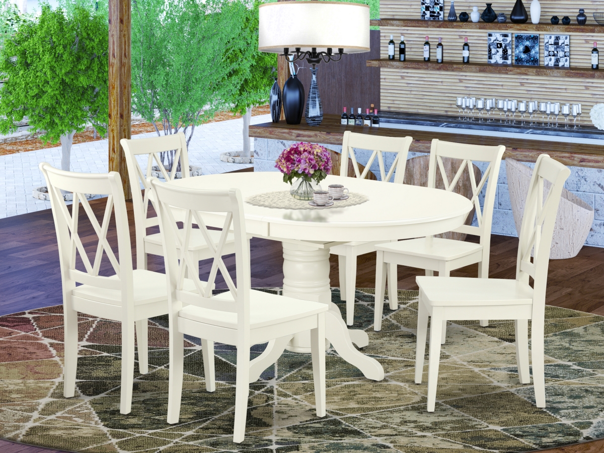 42-60 in. Avon Oval Table with 18 in. Leaf & 6 Double X Back Chairs - Linen White, 7 Piece