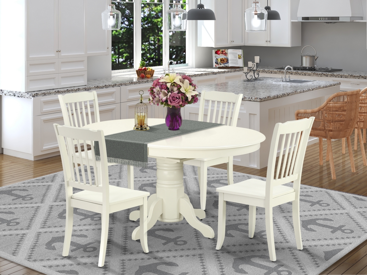 42-60 in. Avon Oval Table with 18 in. Leaf & 4 Vertical Slatted Chairs - Linen White, 5 Piece