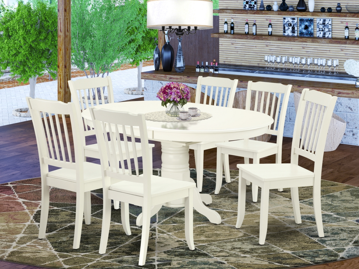 42-60 in. Avon Oval Table with 18 in. Leaf & 6 Vertical Slatted Chairs - Linen White, 7 Piece