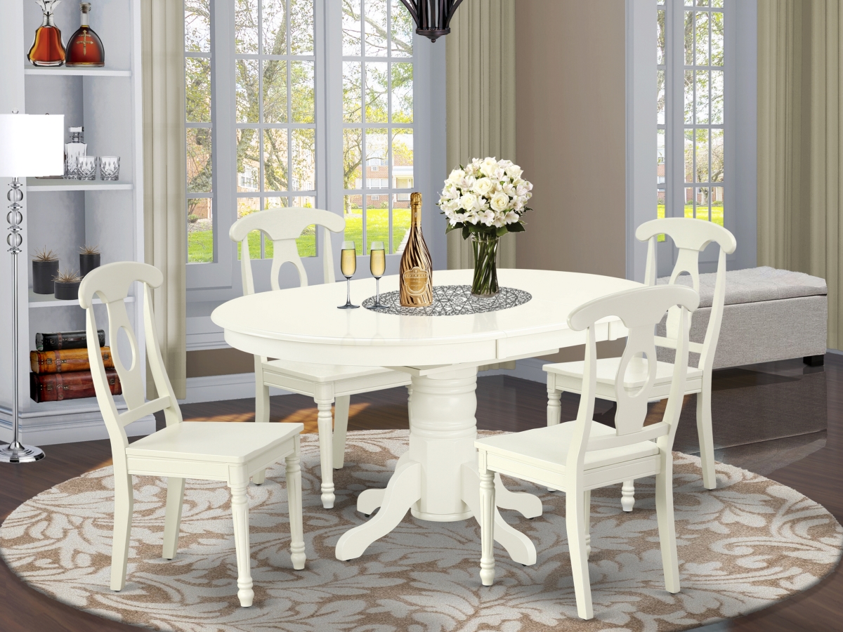 42-60 in. Avon Oval Table with 18 in. Leaf & 4 Panel Back Chairs - Linen White, 5 Piece