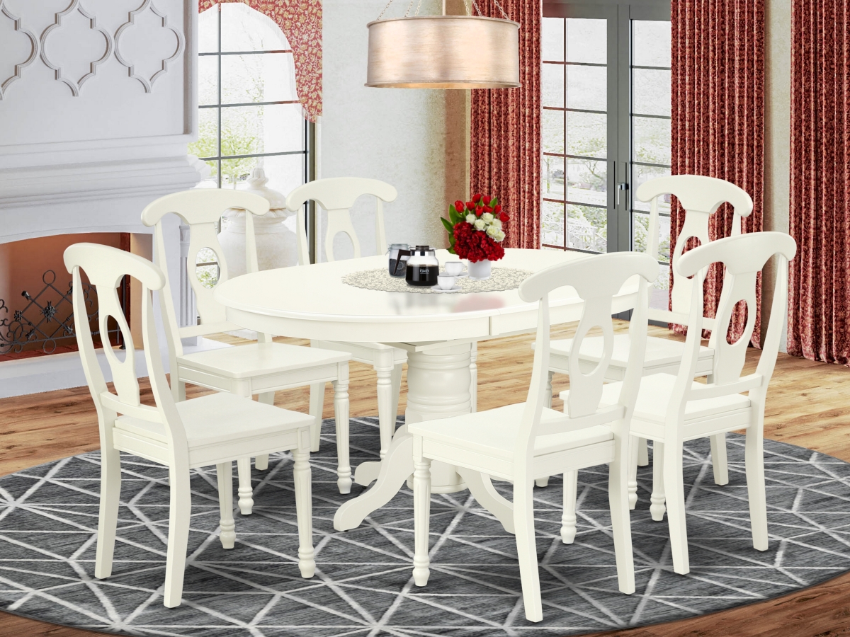 42-60 in. Avon Oval Table with 18 in. Leaf & 6 Panel Back Chairs - Linen White, 7 Piece