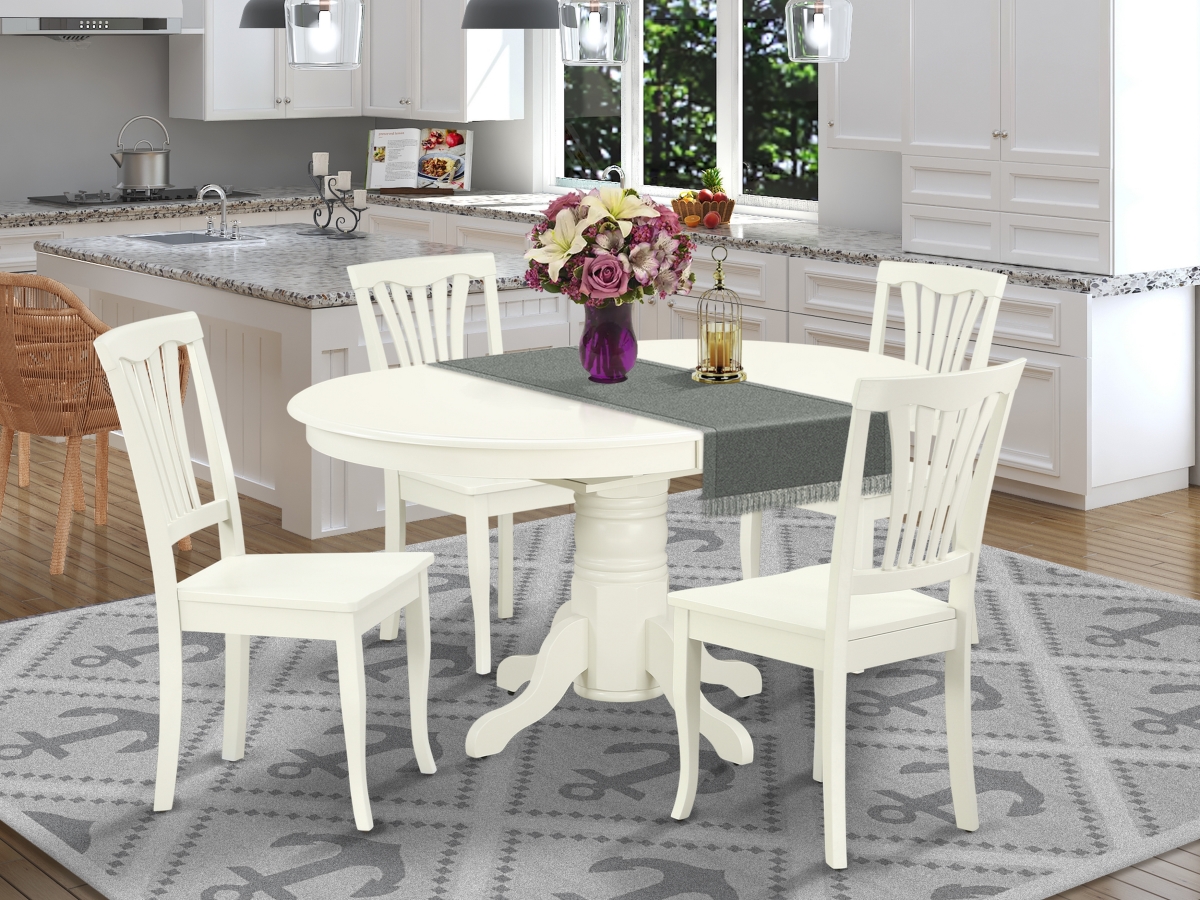 42-60 in. Avon Oval Table with 18 in. Leaf & 4 Vertical Slatted Chairs - Linen White, 5 Piece