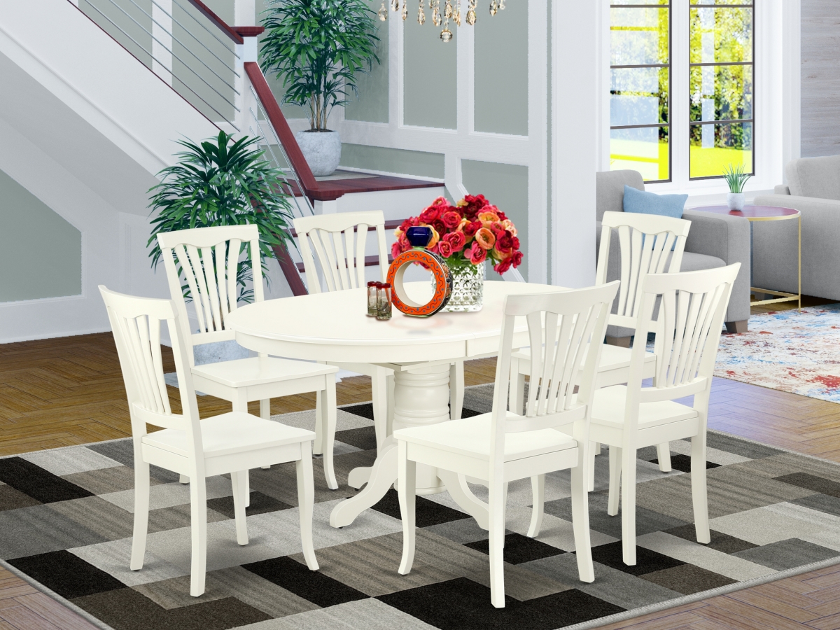 42-60 in. Avon Oval Table with 18 in. Leaf & 6 Vertical Slatted Chairs - Linen White, 7 Piece