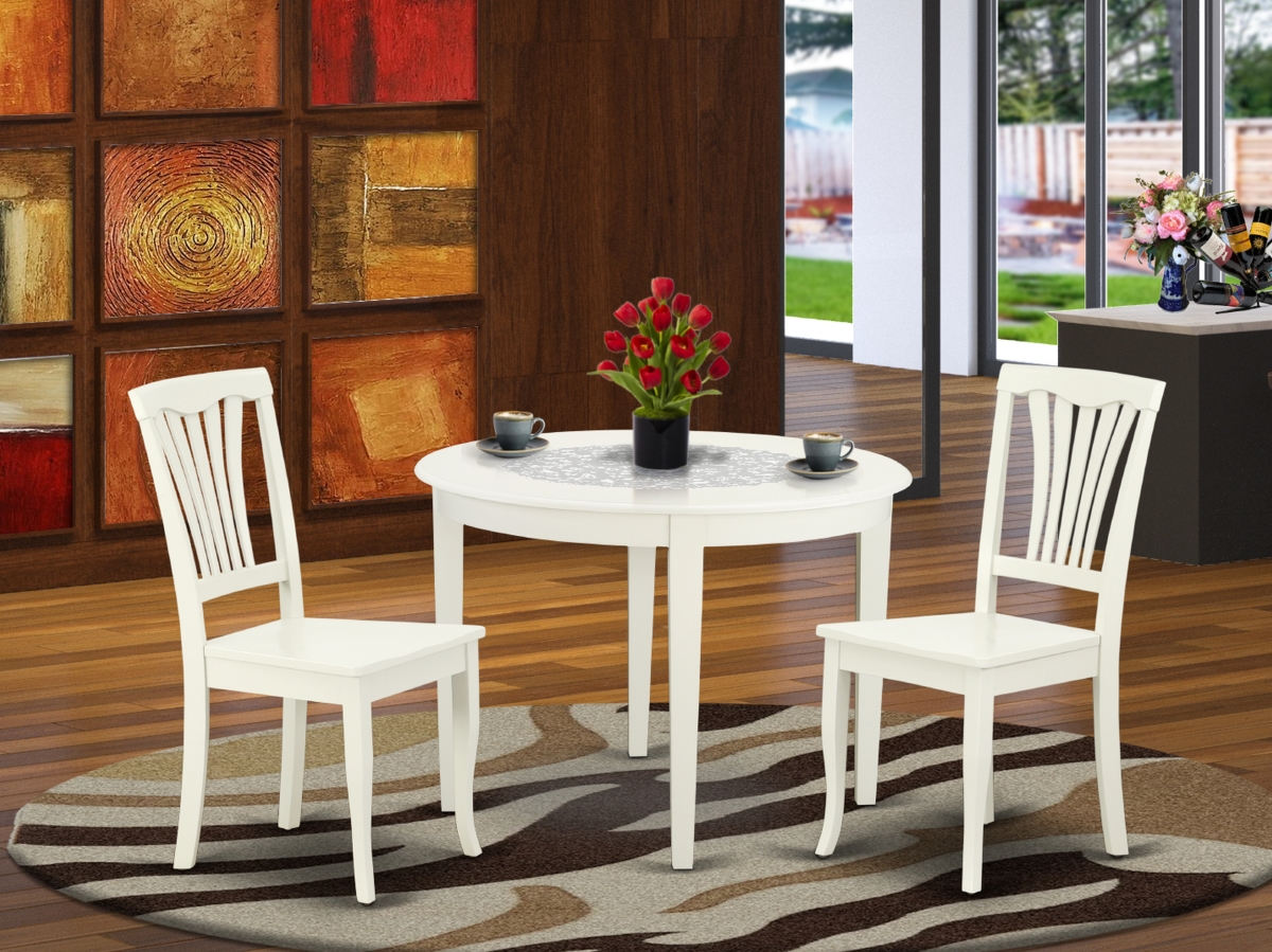 42 in. Boston Round Table & 2 Vertical Slatted Chairs - Linen White, 3 Piece